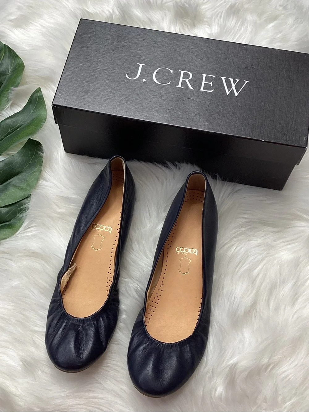 J. Crew CeCe Leather Ballet Flats Navy Blue 9.5 w/Box